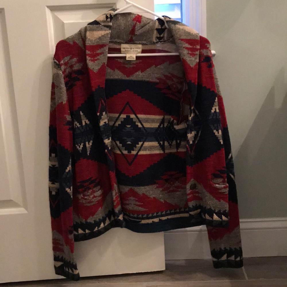 Blue and red Aztec pattern cardigan
